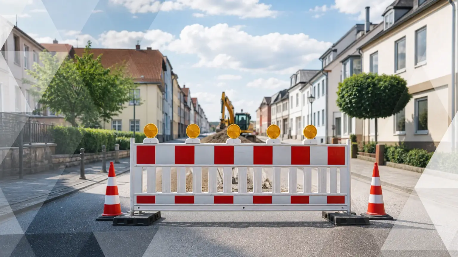 Vollsperrung der Hauptstraße in Bad Schlema im Bereich Bahnhof bis Abzweig Wildbach